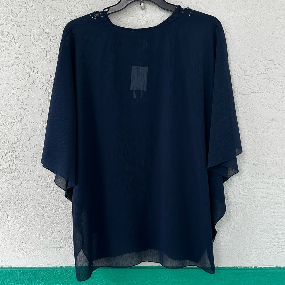 Maggie Barnes 2 Piece Blue Blouse Tank Sequence Beaded V Neck NWT 16W 0X - Picture 3 of 12